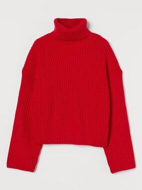 H&M Red Oversized Turtleneck Sweater Sweatshirt Stretchy